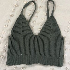 Dark Green Ribbed Knit Crop Top